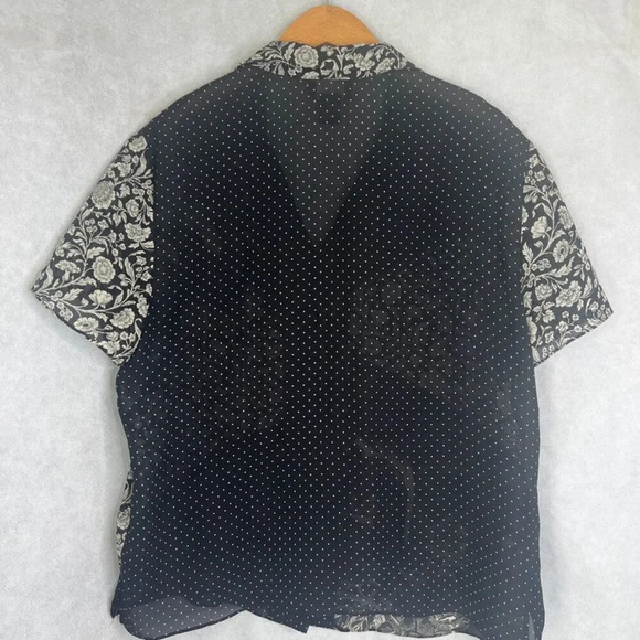Virgo Mixed Print Colorblock Collared Short Sleeve Semi Sheer Blouse Sz 14 - Picture 2 of 9